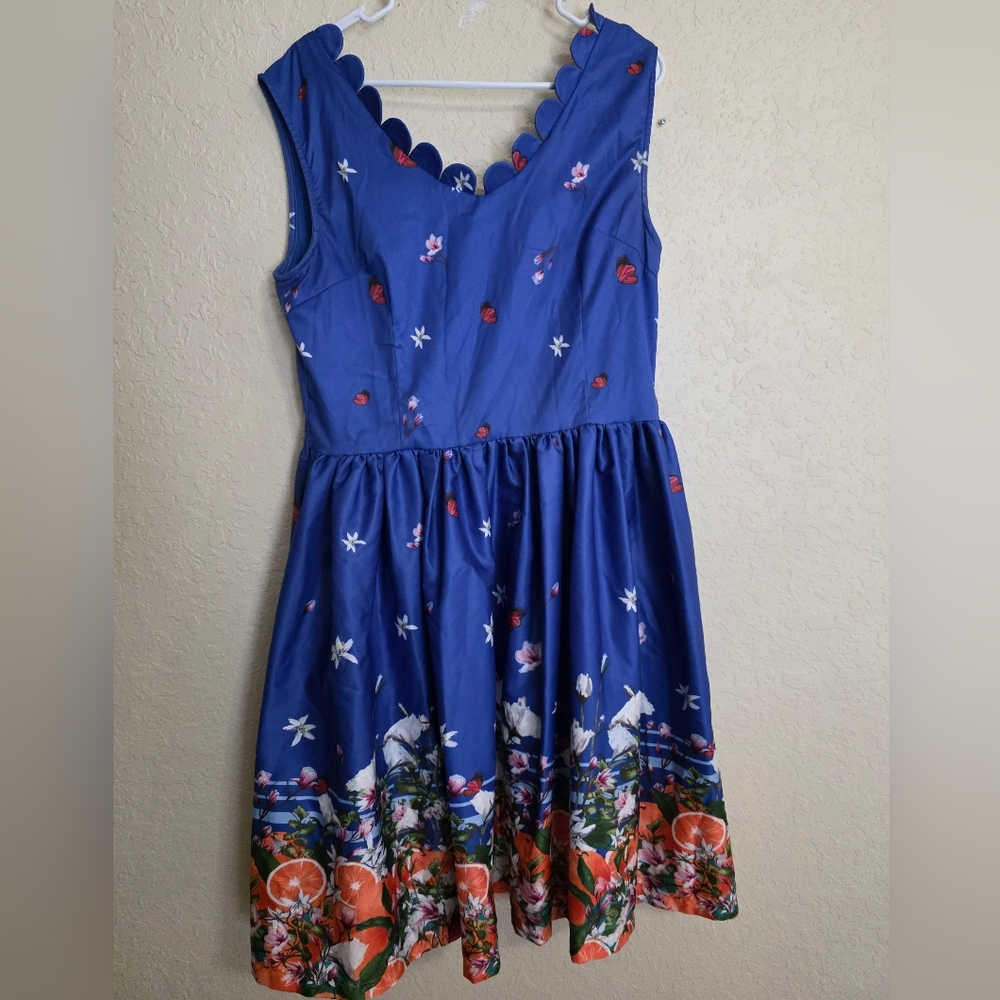 Lindy Bop Blue and Orange Pleated Dress